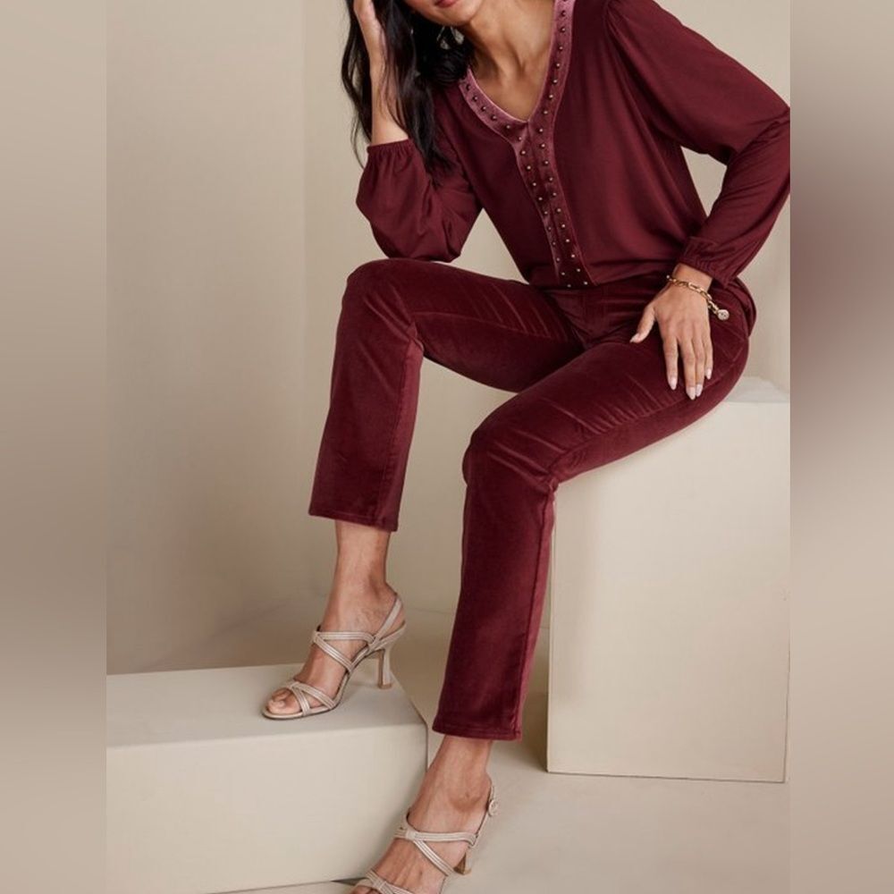 Soft Surroundings Blakey velveteen pants Cabernet straight leg, size 14
